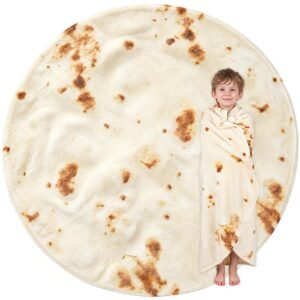Burrito Tortilla Human Blanket, LetsFunny Burrito Wrap Novelty Blanket Tortilla Towel for Adults/Kids, Giant Round Beach Towel/Throw Blanket/Picnic Blanket(47in)