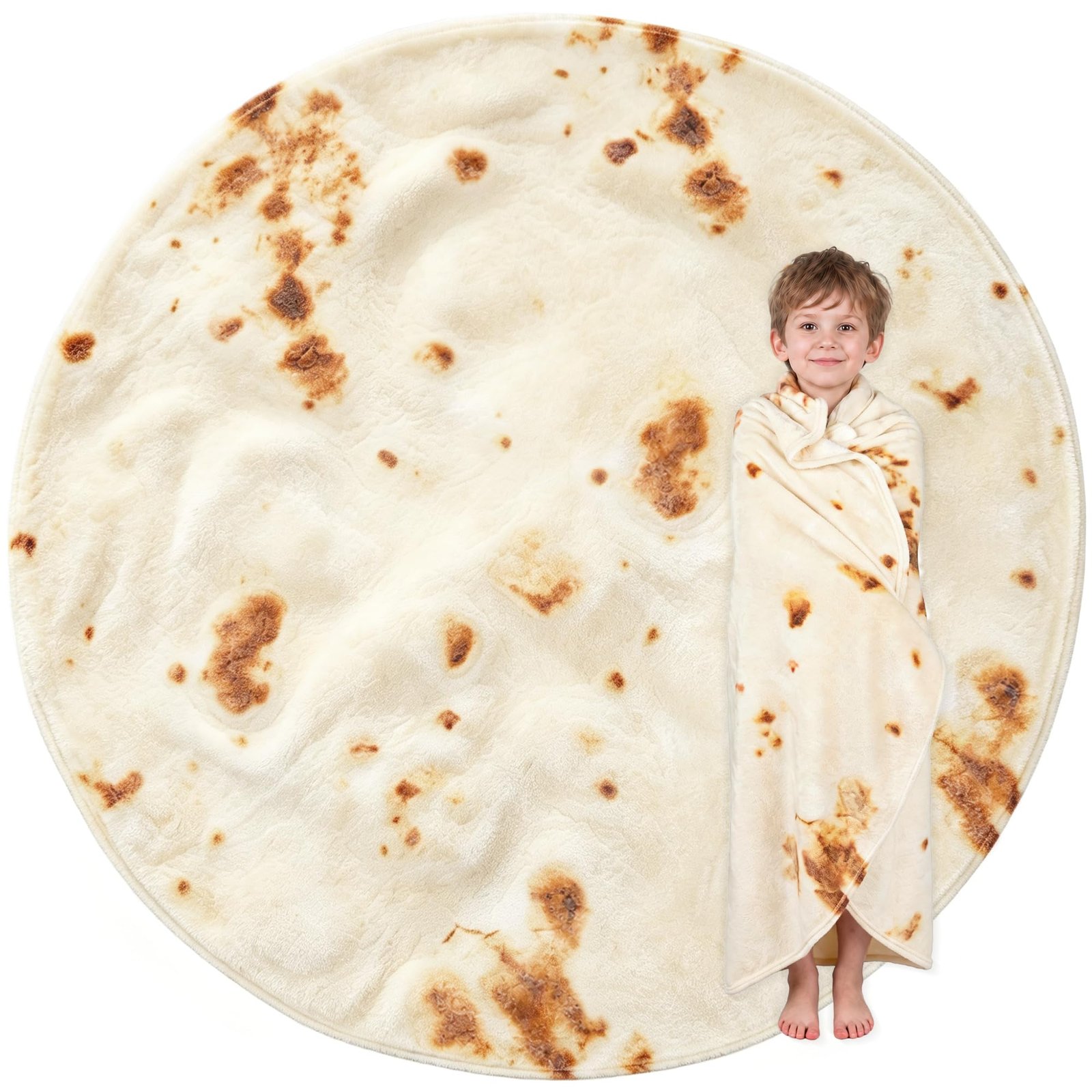 Burrito Tortilla Human Blanket, LetsFunny Burrito Wrap Novelty Blanket Tortilla Towel for Adults/Kids, Giant Round Beach Towel/Throw Blanket/Picnic Blanket(47in)