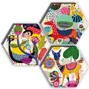 SAF Wood Set Of 3 Hexagon Kid’S Room Decor Modern Art 6Mm Mdf Uv Textured Home Decorative Gift Item 12 Inch X 12 Inch Abstract Painting Sanfhx17