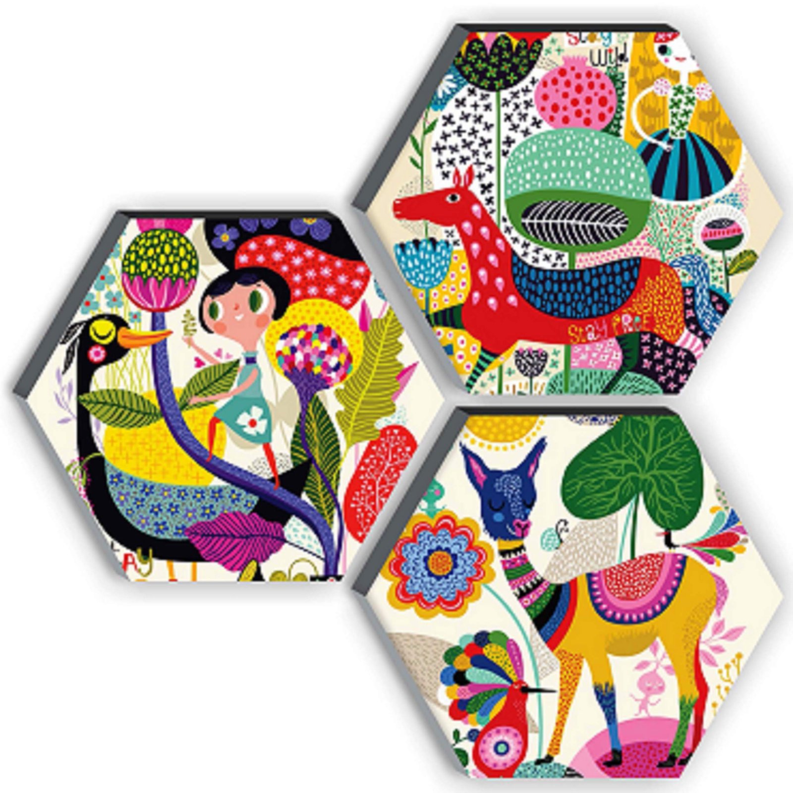 SAF Wood Set Of 3 Hexagon Kid’S Room Decor Modern Art 6Mm Mdf Uv Textured Home Decorative Gift Item 12 Inch X 12 Inch Abstract Painting Sanfhx17
