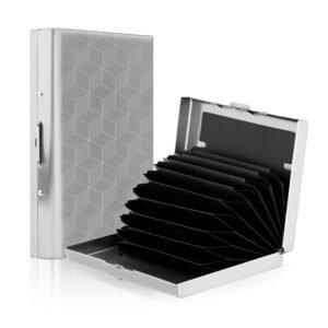 Storite 10 Slots RFID Metal Card Holder Wallet, Silver