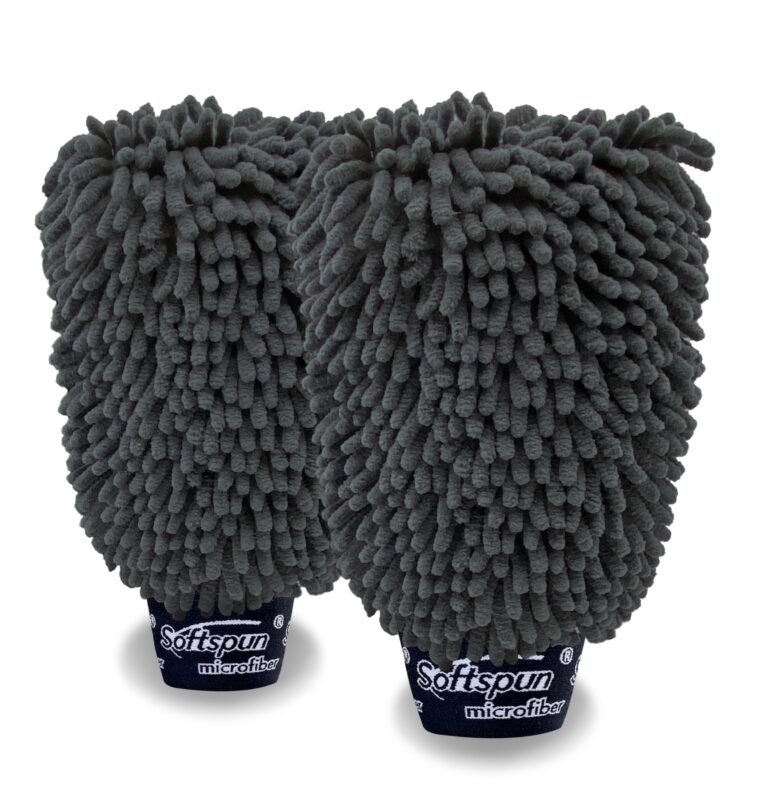 SOFTSPUN Microfiber Double Side Chenille Mitt, 2 Piece Set 1700 GSM Grey! Multi-Purpose Super Absorbent and Perfect Wash Clean with Lint-Scratch Free Cars & Window