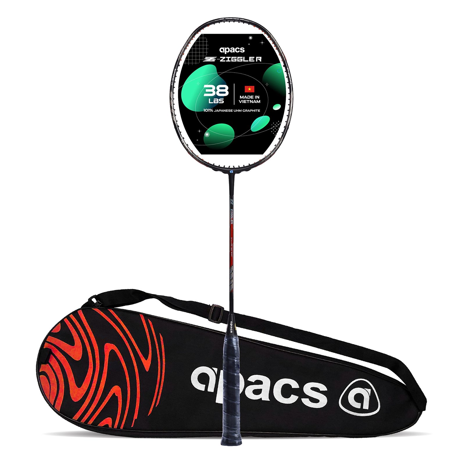 Apacs Z-Ziggler (Unstrung, 38 LBS Max Tension) 6.4mm Slim Shaft | Made in Vietnam | 100% Japanese Graphite Badminton Racket with Free Full Cover | G2-4 1/8 inches (Black Red)