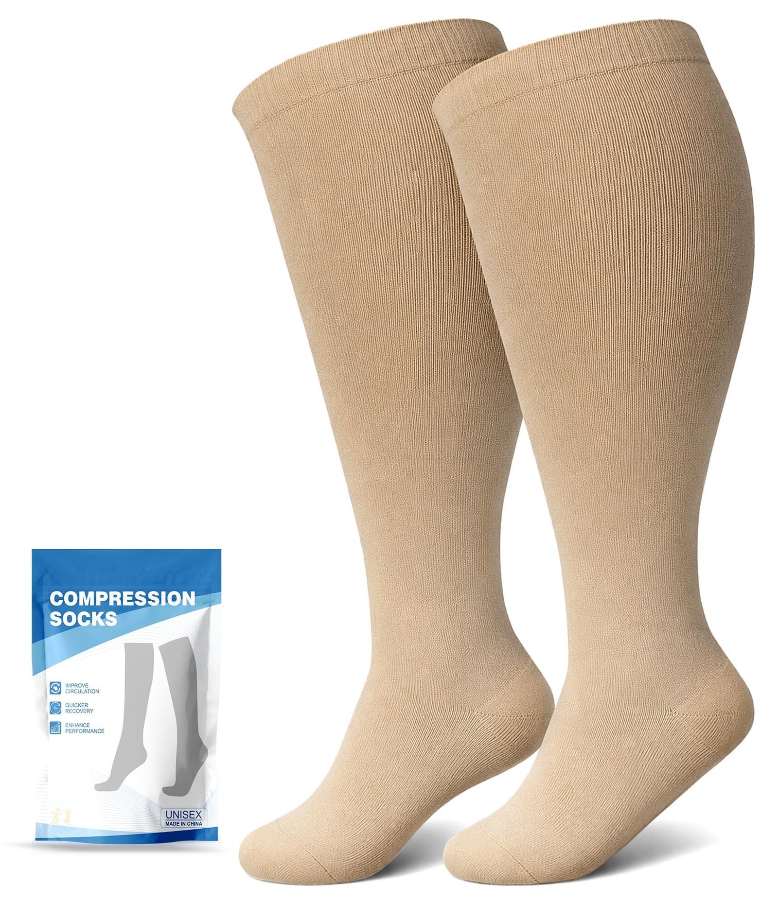 Plus Size Compression Socks: Wide Calf Compression Socks 20-30 mmHg for Men Women – Up to 7X Large 20-30 mmHg Compression Hose for Pregnancy Travel Running Nurses