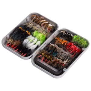 Bassdash Fly Fishing Kit – Assortment for Trout Bass with Box, 36/64/72/76/80/96pcs Dry/Wet Flies, Nymphs, Streamers, Popper