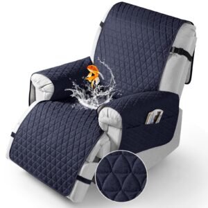 TAOCOCO 100% Waterproof Recliner Cover – Recliner Cover with Non-Slip Granule, Recliner Chair Covers with Elastic Band, Recliner Chair Covers for Reclining Chair(Dark Blue, Medium-25”)