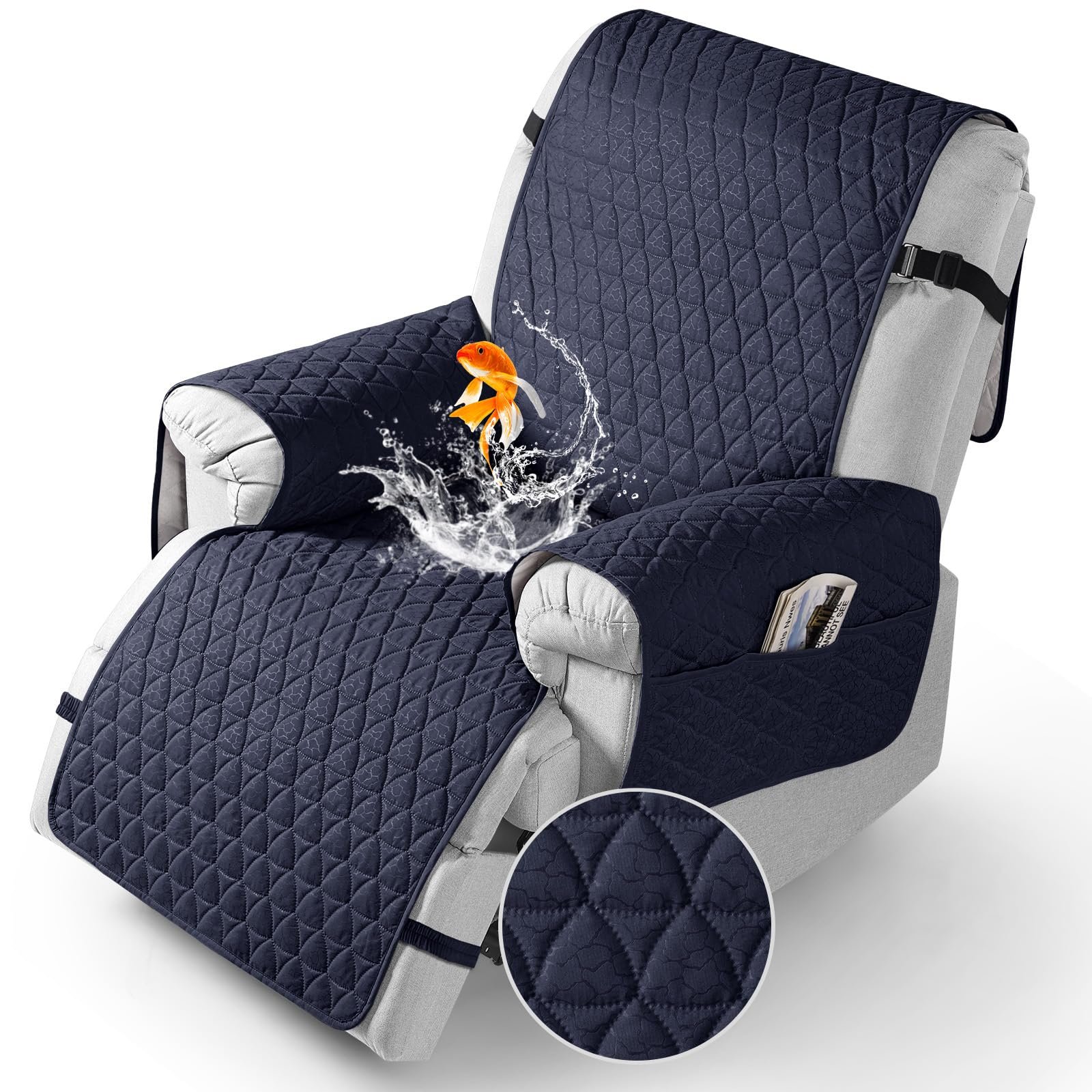 TAOCOCO 100% Waterproof Recliner Cover – Recliner Cover with Non-Slip Granule, Recliner Chair Covers with Elastic Band, Recliner Chair Covers for Reclining Chair(Dark Blue, Medium-25”)