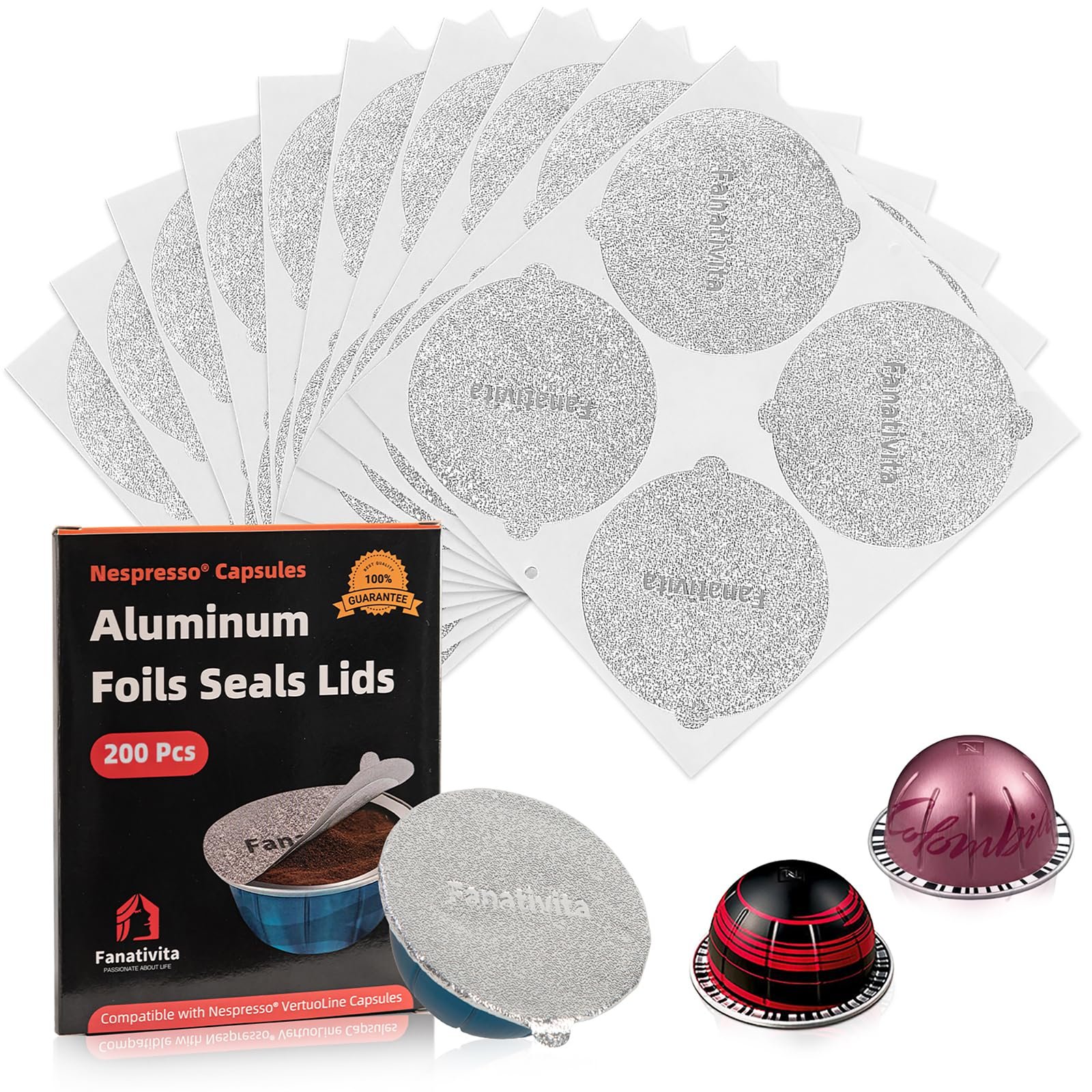 Fanativita 200 Pcs Aluminum Foil Seal Lids for Nespresso Vertuo (62 mm)