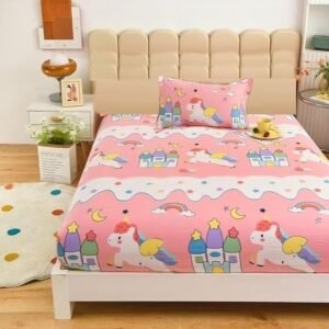 Filymore Kids Star Unicorn Single Bedsheet Set – Microfiber240 TC (90×60 inches) with Pillow Cover (17X27 inches) – Peach and White