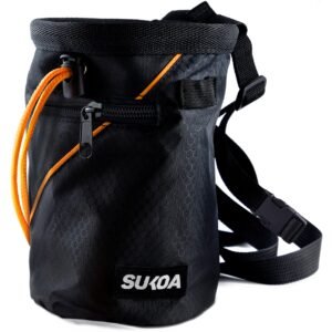 Sukoa Chalk Bag for Rock Climbing – Bouldering Chalk Bag Bucket with Quick-Clip Belt and 2 Large Zippered Pockets – Rock Climbing Gear Equipment