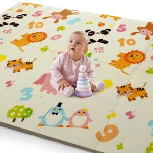 LuvLap Jungle Time Double Sided Water Proof Baby Floor Mat, Multicolor, Reversible Floor mats for Kids, Baby mats for Floor, Crawling Baby, Extra Large Size, 6’5″ x 4’10” (195.5cmx147cm), 0.8cm Thick