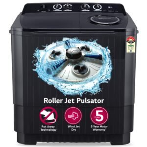 LG 11 Kg 5 Star Wind Jet Dry Rat Away Technology Semi-Automatic Top Loading Washing Machine (P1155SKAZ, Roller Jet Pulsator, Punch + 3, Middle Black)