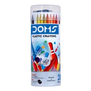 Doms 28 Shades Erasable Plastic Crayons Round Tin Box | Smooth & Even Shading | Bright & Playful Colors | Free Sharpner Inside | Non-Toxic & Safe For Childrens | Pack of 1