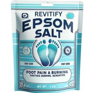 REVITIFY Fast-Acting Epsom Salt 1Kg for Pain Relief and Relaxation, Guaranteed Relief for Foot Pain, Swelling & Soreness Luxury Bath Salt for Women and Men, 100% Pure Magnesium Sulphate