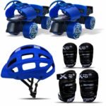 jaspo Unisex Marshal Trainers Adjustable Inline_Skate_Wheel Roller Skates Combo (Skates + Helmet + Knee Guards & Elbow Guards) – for Age Groups 6 to 14 Years | Academy & School Level Skating, Blue