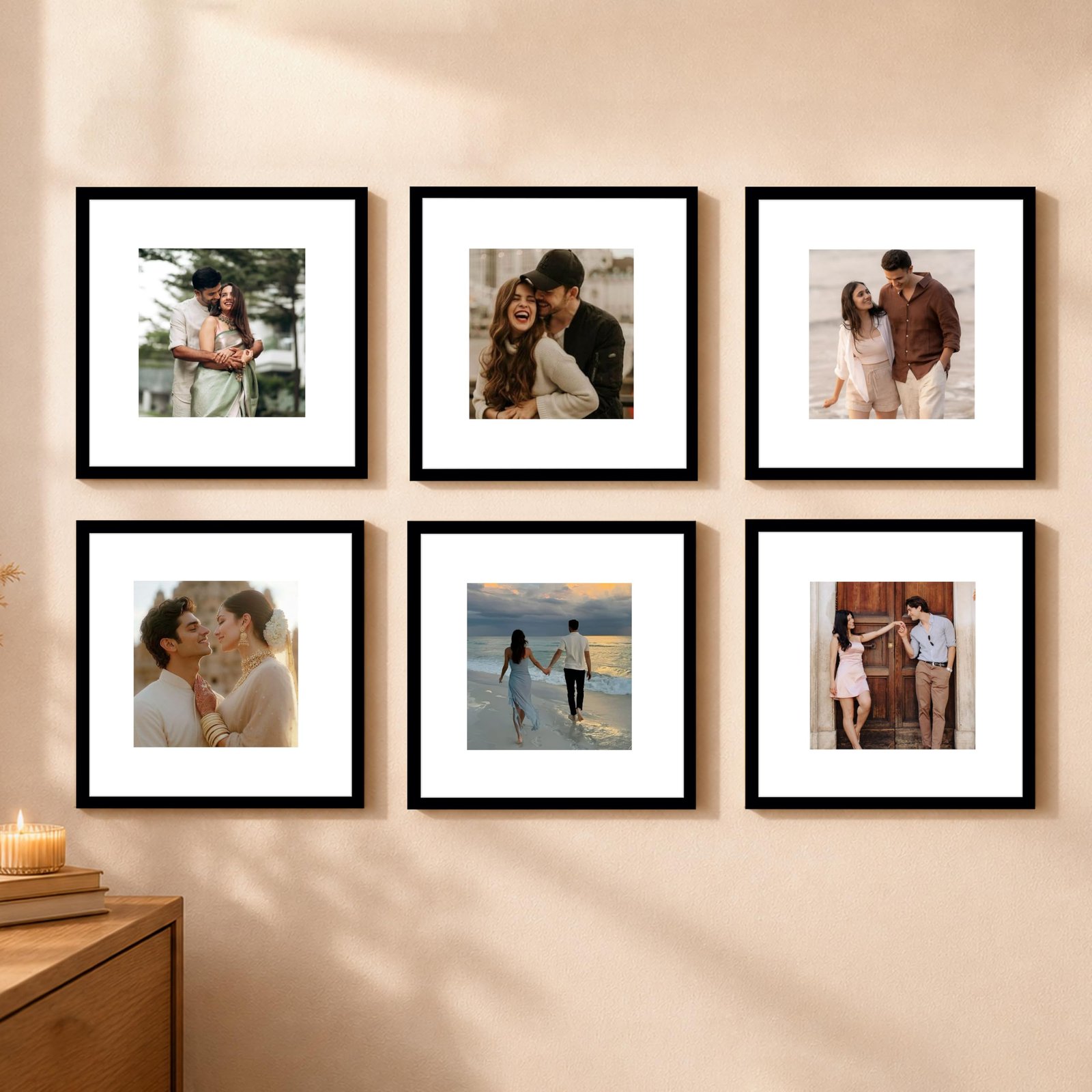 Art Street Premium Photo Frame for living room, Classic Aesthetic Design Photo Frames for Photograph, Art Work, Kids Room Set of 6 (8×8 Inch, Black)