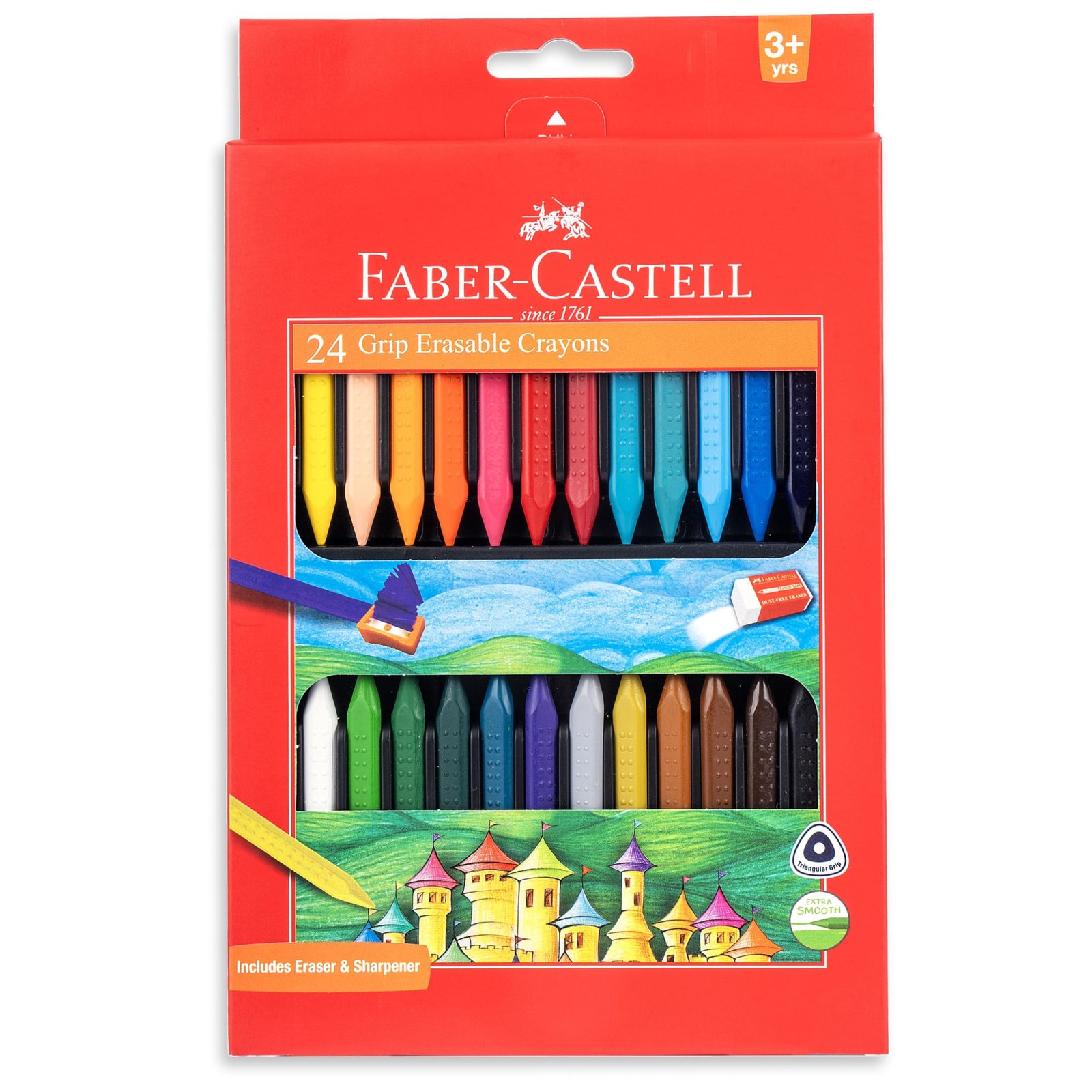 Faber-Castell Grip Erasable Crayon Set – Pack of 24 (Assorted)