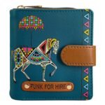 Funk For Hire Women’s Compact Wallet in Petrol Blue – Stylish Cartoon Print Leatherette Purse with Card Slots, Coin Pocket & Magnetic Closure – Handcrafted in India