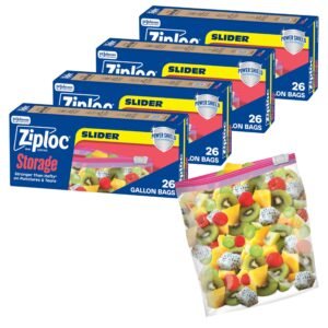 Ziploc Slider Storage Bags gallon, 4 Pack, 26 Ct (104 Total Bags)(Plastic, Transparent)