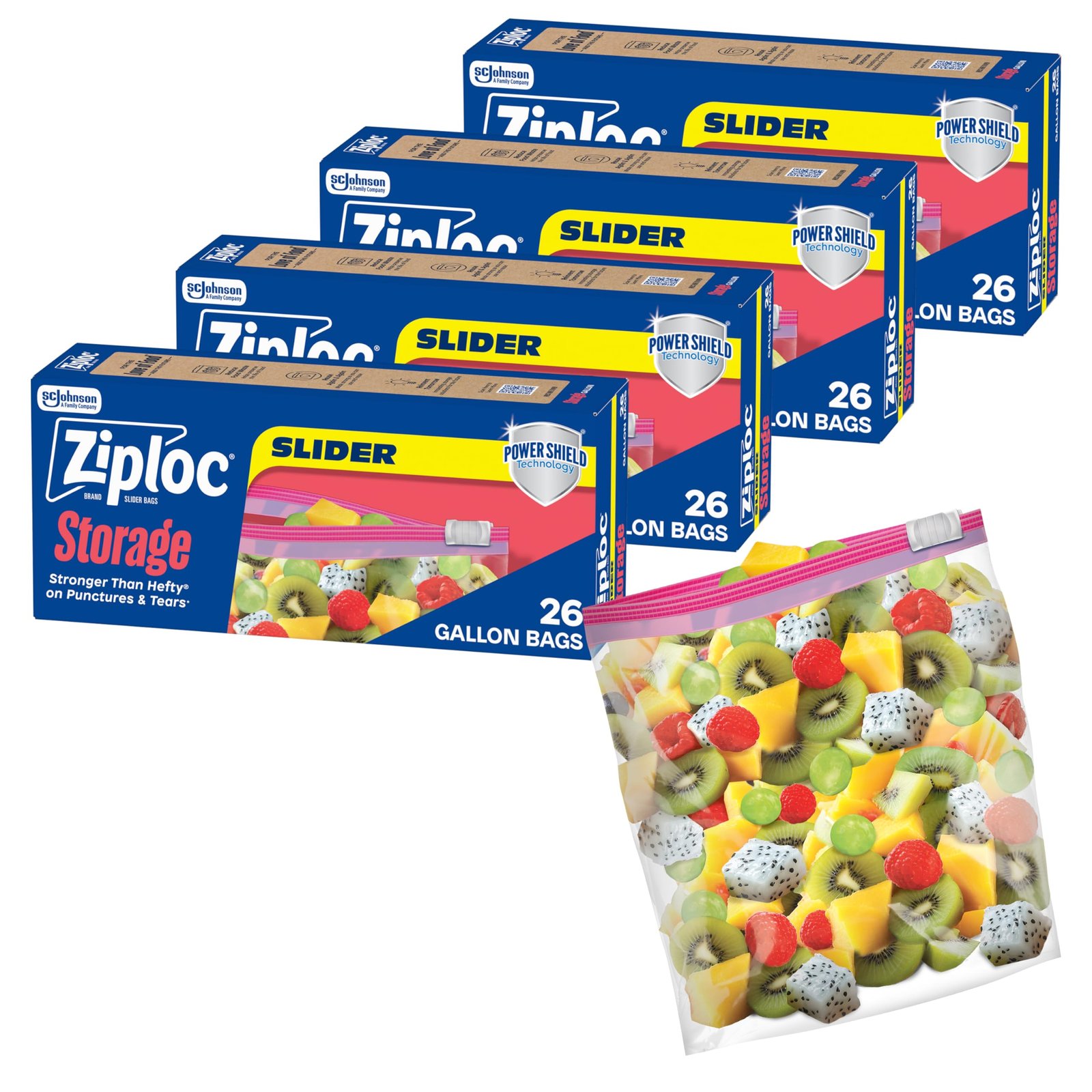 Ziploc Slider Storage Bags gallon, 4 Pack, 26 Ct (104 Total Bags)(Plastic, Transparent)