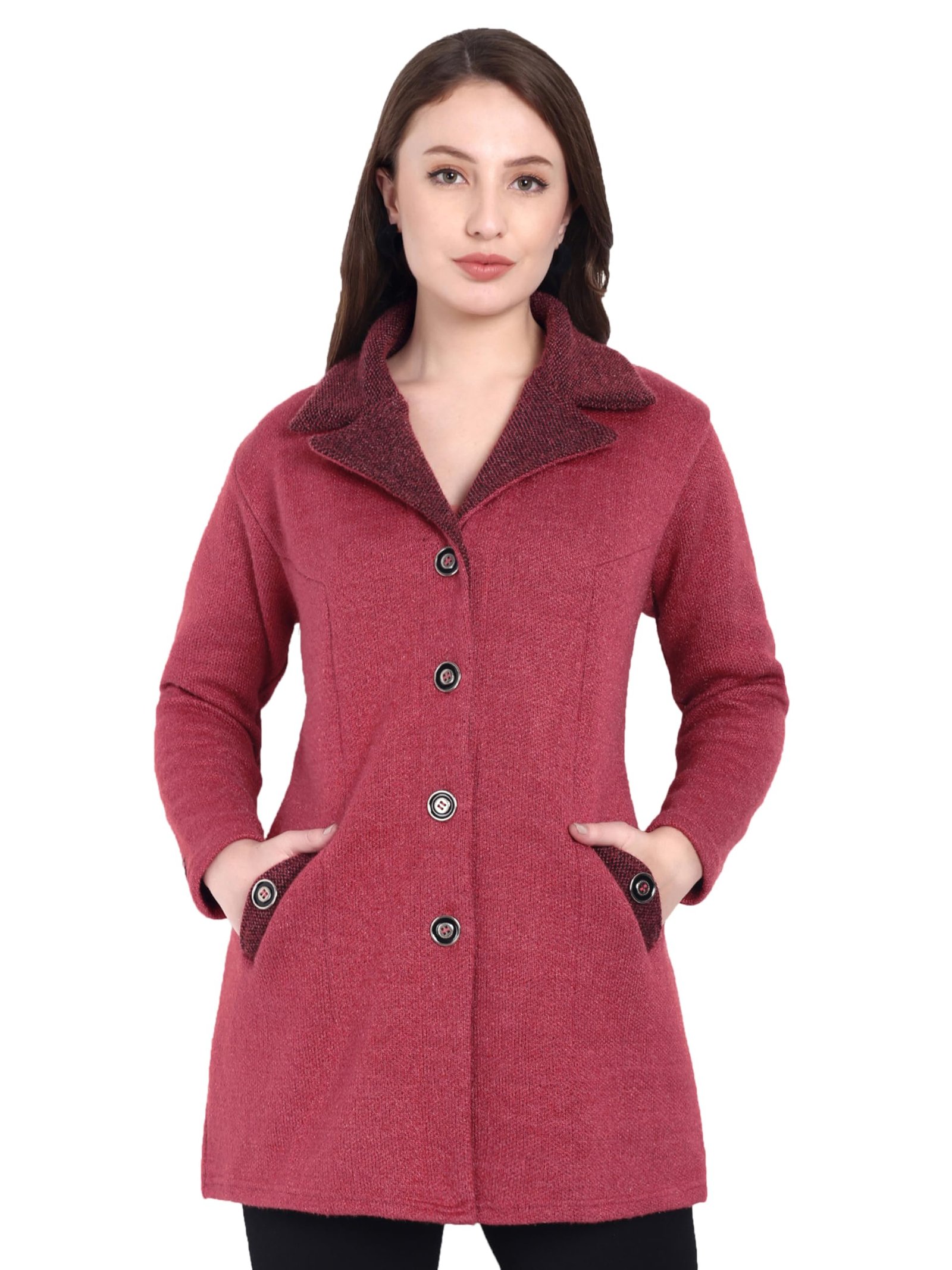 Matelco Womens Woollen Collared Coat Cardigan