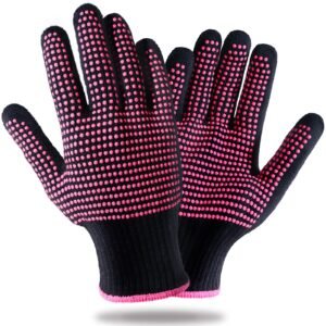 Teenitor 2 Pcs Heat Resistant Gloves with Silicone Bumps, (New Upgraded ) Professional Heat Proof Glove Mitts for Hair Styling Curling Iron Wand Flat Iron Hot-Air Brushes, Universal Fit Size