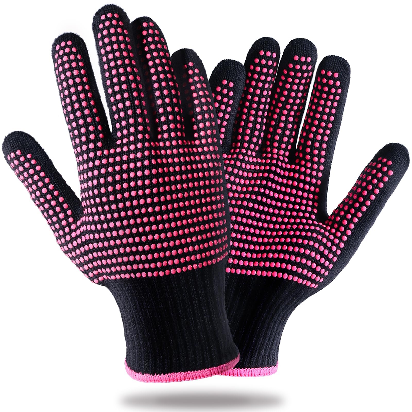 Teenitor 2 Pcs Heat Resistant Gloves with Silicone Bumps, (New Upgraded ) Professional Heat Proof Glove Mitts for Hair Styling Curling Iron Wand Flat Iron Hot-Air Brushes, Universal Fit Size