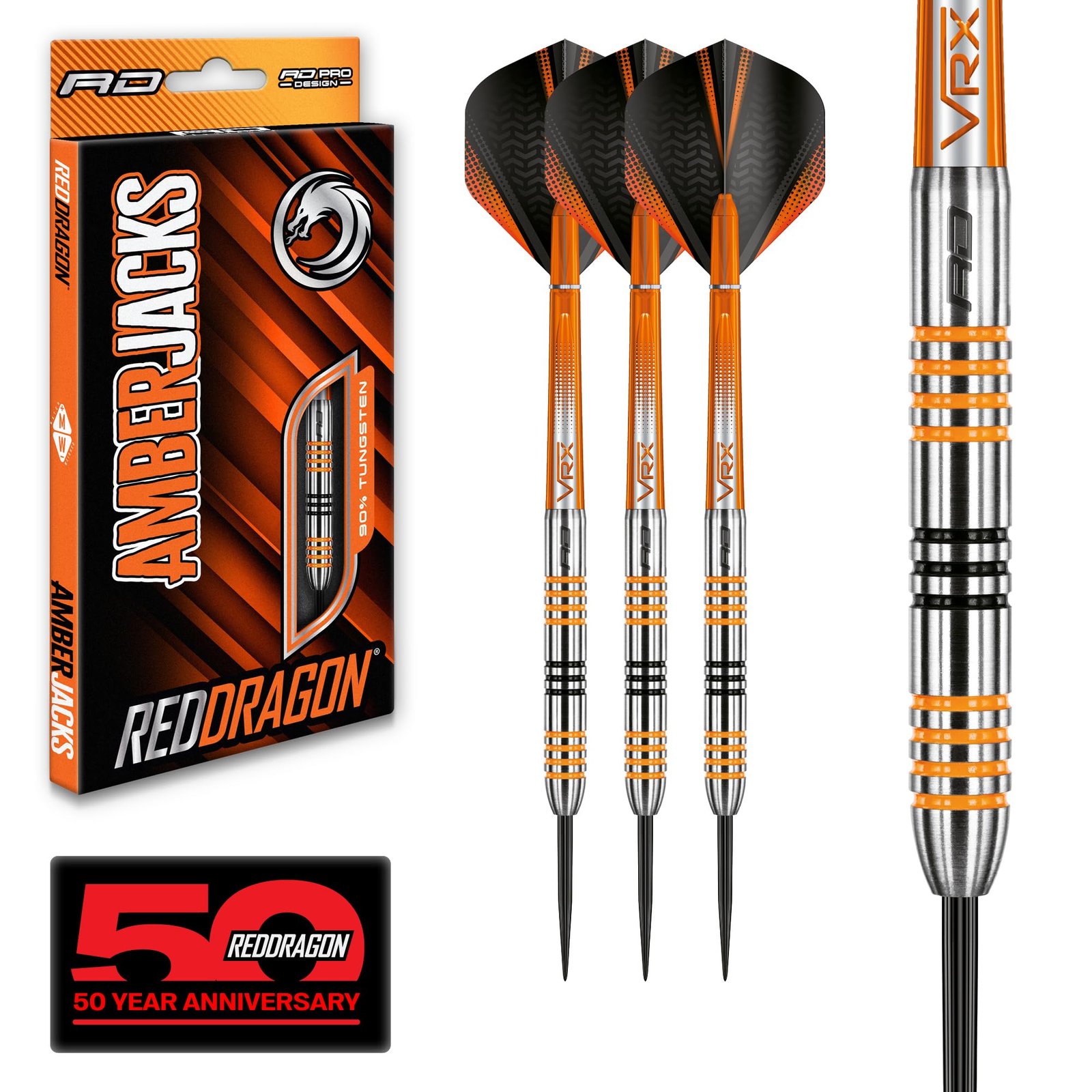 Red Dragon Amberjack 3: 22g – Tungsten Darts Set with Flights and Stems