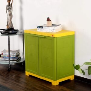 Cello Novelty Compact Plastic Cabinet with Dustproof Doors| 3 Year Warranty | Almirah, Cupboard, Wardrobe for Home, Living Room, Bedroom, Kitchen, Office, Outdoor| Green & Yellow Colour