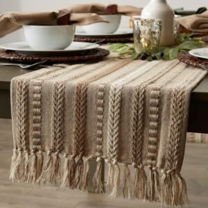 THE HOME TALK Premium Cotton 4-6 Seater Table Runner-14×72 Inches -Beige |Elegant Dining|Handcrafted Quality|Stylish Console Décor for Dining Table, Parties, Events|Decorative Tablemats