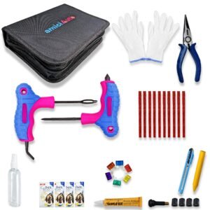 amiciAuto Universal Tubeless Tyre Puncture Repair Kit with 2 in 1 Reamer Tool for Tubeless Tyre with Premium Storage Bag for Car, Bike, SUV, & Motorcycle