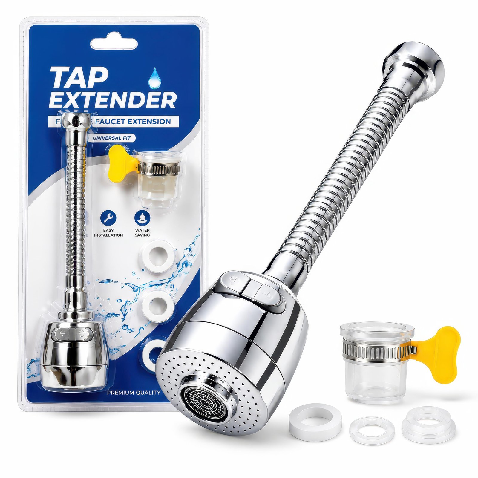 Amazon Basics Flexible Tap Extension for Kitchen Sink with Universal Connector | 2 Flow Modes | Faucet Extender with Water Tap Aerator | Up to 50% Water Saving | Flexible Flexi Neck