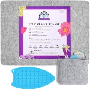Wool Pressing Mat Quilting Ironing Pad – Mega (17×13.5) Easy Press Wooly Felted Iron Board for Quilters with: Scissors, Tape and Pouch –