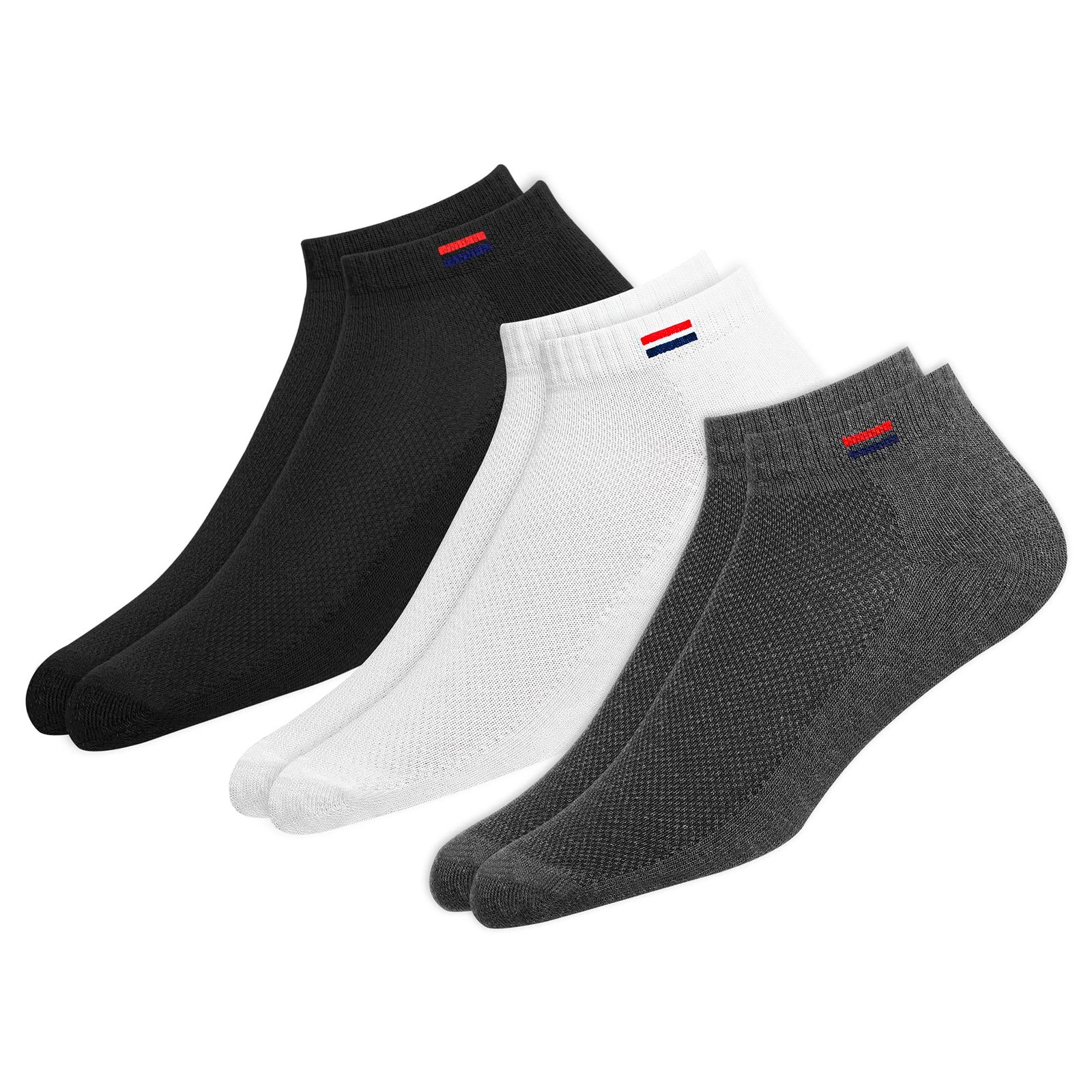 NAVYSPORT Socks for Men Solid Ankle Length Cotton Socks, Free Size, Pack of 3 (Multicoloured)