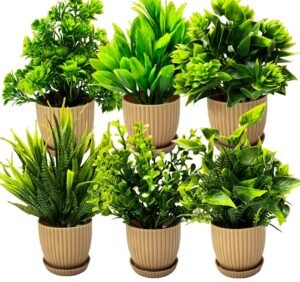 Dekorly 6 Packs Fake Plants Small, Mini Artificial Plants Indoor For Home Farmhouse Bathroom Shelf Décor (Height : 17Cm, Chocolate) – Plastic