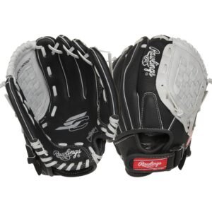 Rawlings | SURE CATCH T-Ball & Youth Baseball Glove | Right Hand Throw | 11.5″ | Black/Grey