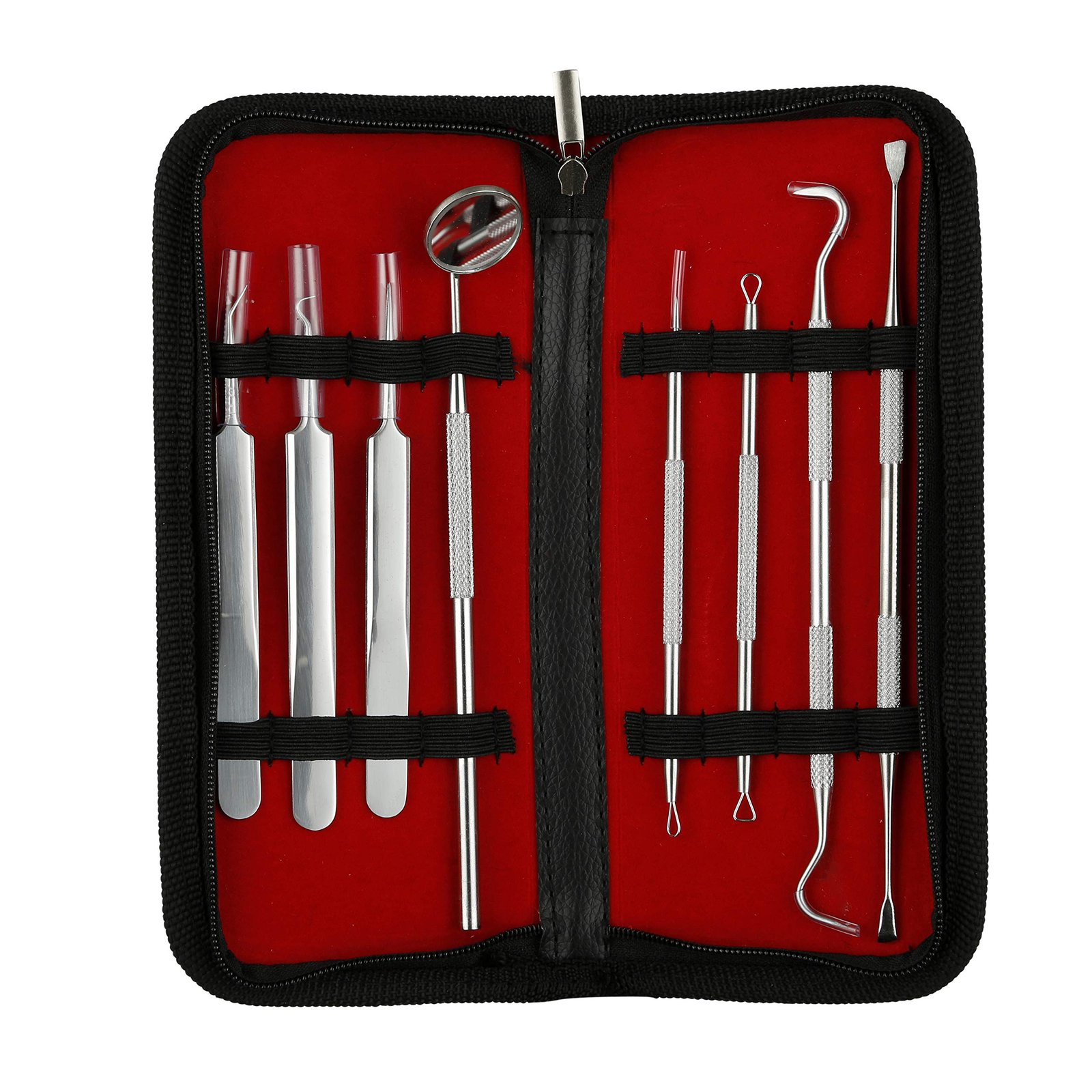 Beauté Secrets Dental Tools 8 Pcs with Pick, Floss, Hygiene Tool Set, Tooth Scraper Plaque Tartar Remover Tweezers Gum Floss for Personal Oral Care & Pet Use (Oral | Blackhead)