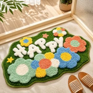 Roseate Happy Super Soft Anti-Skid (40×60 cm) Super Absorbent Mats Microfiber 2000 GSM Mat for Bathroom/Kitchen/Door Mats for Home/Floor Mat (Green) Pack of 1