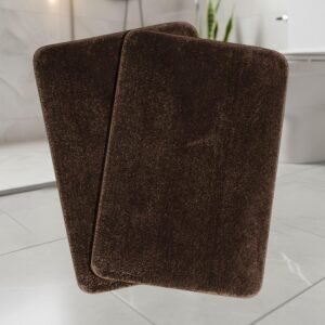 SARAL HOME EASY LIVING Microfiber Solid Anti-Skid Bath Rectangular Mats |Set of 2(Brown,35x50cm)