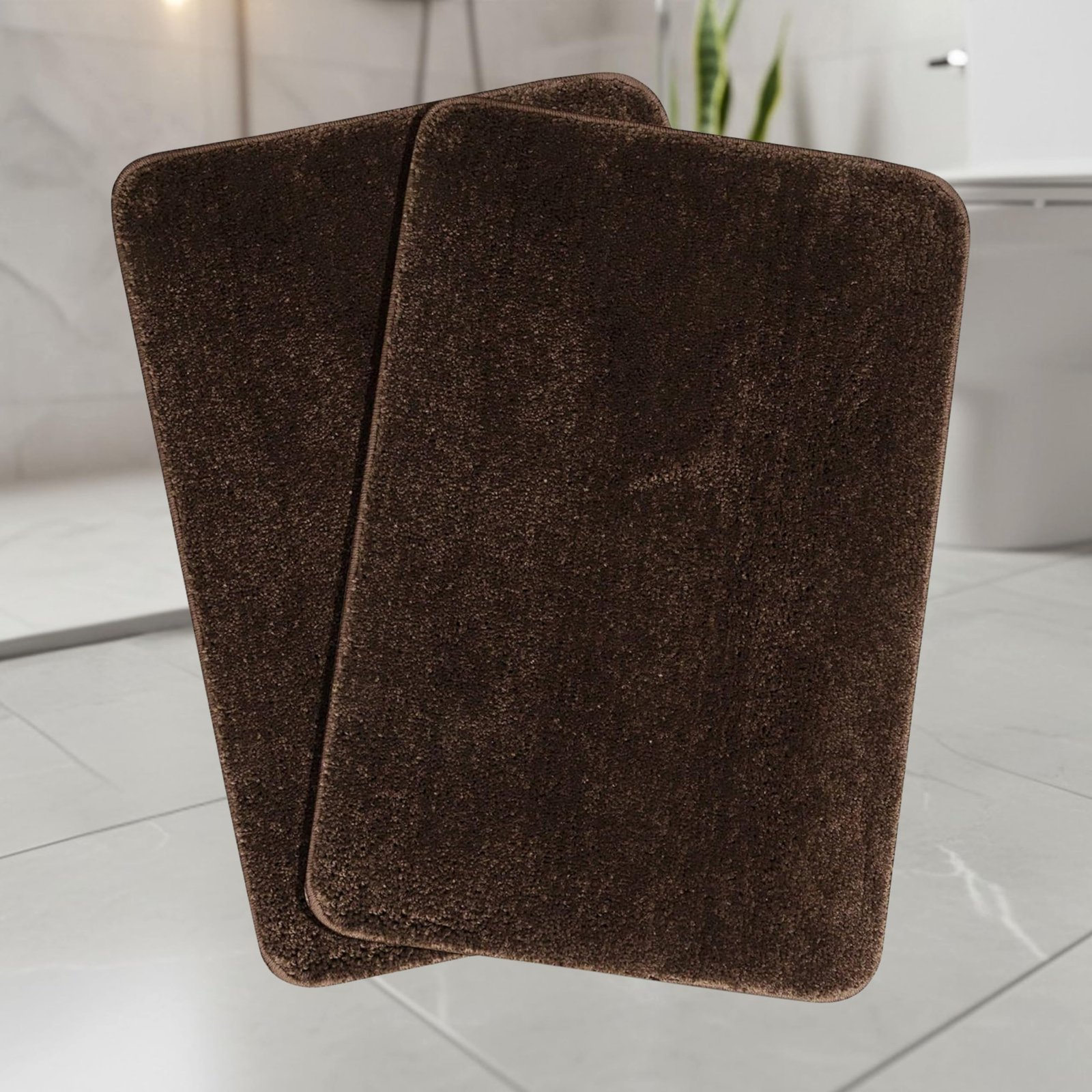 SARAL HOME EASY LIVING Microfiber Solid Anti-Skid Bath Rectangular Mats |Set of 2(Brown,35x50cm)