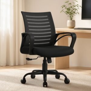 INNOWIN Mini Jazz Mesh Mid-Back Ergonomic Home Office Chair | 3-Years Limited Warranty Included | Tilting & Height Adjustable Mechanism, Heavy Duty Metal Base | Ideal for Office Work & Study (Black)