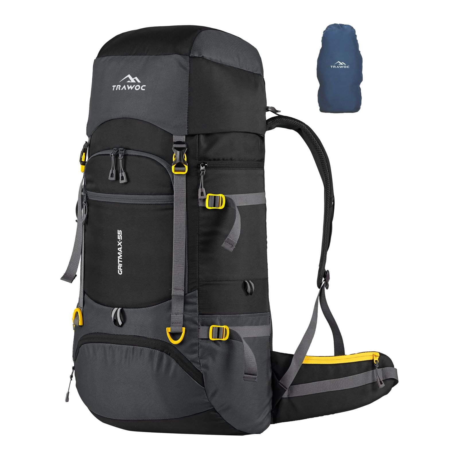 TRAWOC GRITMAX 55 Litre Travel Bag Front & Top Open Backpack for Hiking Trekking Camping, Rucksack Bag for Men & Women with Rain Cover and Shoe Compartment SHK017, 3 Year Warranty