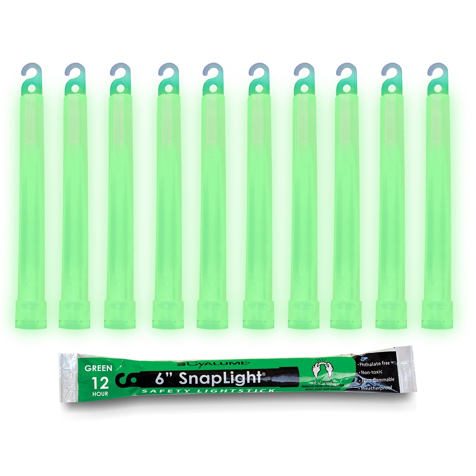 Cyalume Snaplight Premium Light Sticks, Green, 6″ Long, 12+ Hour Duration, Case Of 10