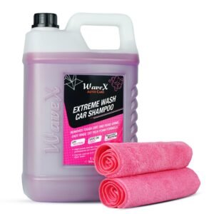 Wavex Car Shampoo Extreme Wash 5L with Two Pcs Microfiber Cloth 40x40cm 340gsm | pH Neutral | Also works as Foam Wash Shampoo