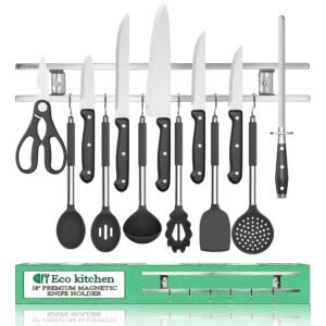 Magnetic Knife Strip 18 Inch – Best Kitchen Magnetic Knife Holder – Wall Knife Magnet – Magnetic Knife Rack Bar With 6 Hooks in Gift Box – 5 Years Guarantee