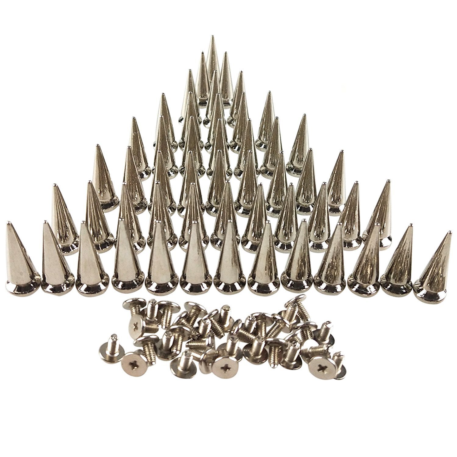 CSPRING 50PCS Silvery Cone Spikes Metallic Screw Back Studs DIY Craft Cool Rivets Punk 10 X 25mm by CSPRING