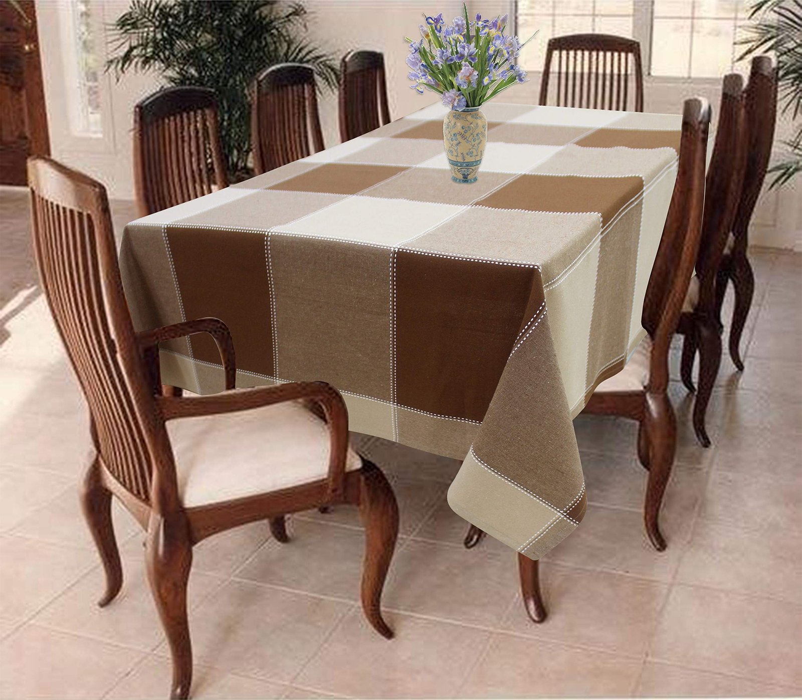 AIRWILL 100% Cotton Square Table Cover for Dining Table | Premium Washable Table Cloth | Soft Durable Fabric for Home Kitchen Restaurant & Coffee Table (Brown, 8 Seater)