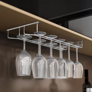 Plantex Wine Glass Rack/Holder Upside Down Glass Hanging Stand for Pubs/Kitchen/Bars (Double Line / 16 x 9 Inches)