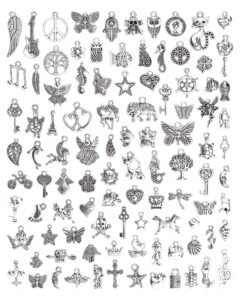 JIALEEY Wholesale Bulk Lots Jewelry Making Silver Charms Mixed Smooth Tibetan Silver Metal Charms Pendants DIY for Necklace Bracelet Jewelry Making and Crafting, JIALEEY 100 Pieces