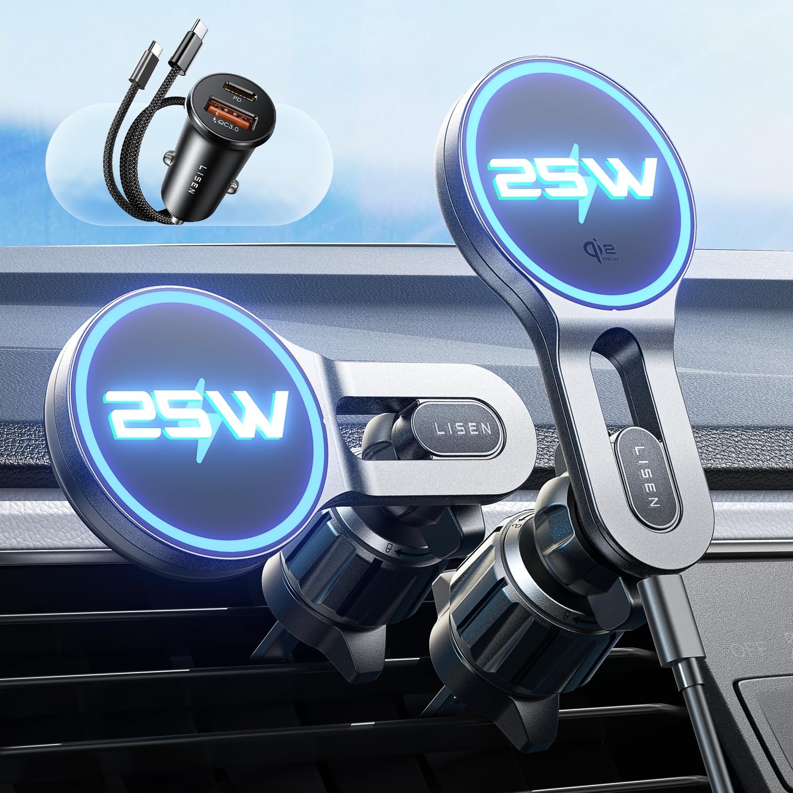 LISEN for MagSafe Car Mount Charger, 15W Wireless Charger for Car Magnetic Phone Holder Mount, Universal Phone Mount Holder for Car Vent Wireless Charer Fits iPhone 14 13 12 Magsafe Case